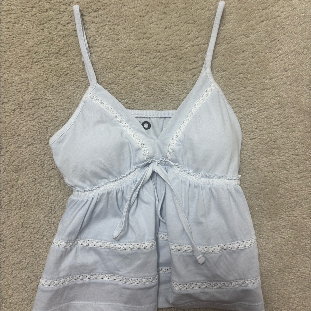 Light Blue Sleeveless Top with Lace Trim